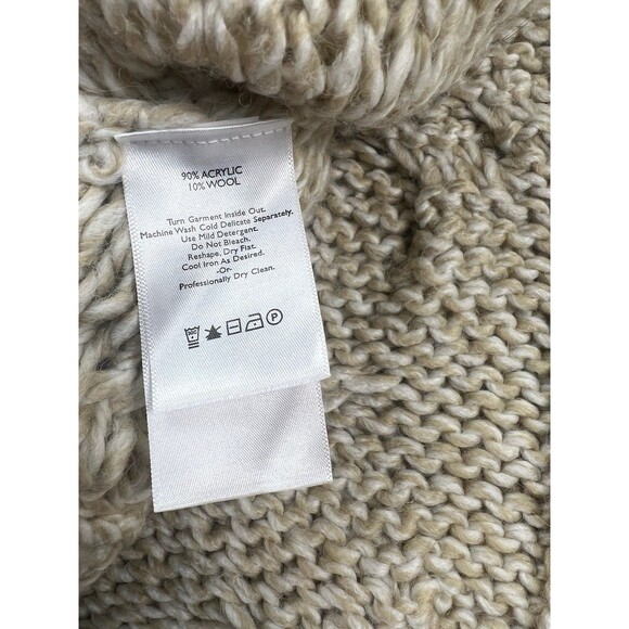 Eddie Bauer Wool Blend Cable Knit Poncho XS/s Oatmeal Cable Sweater Y2K Boho - Picture 7 of 8
